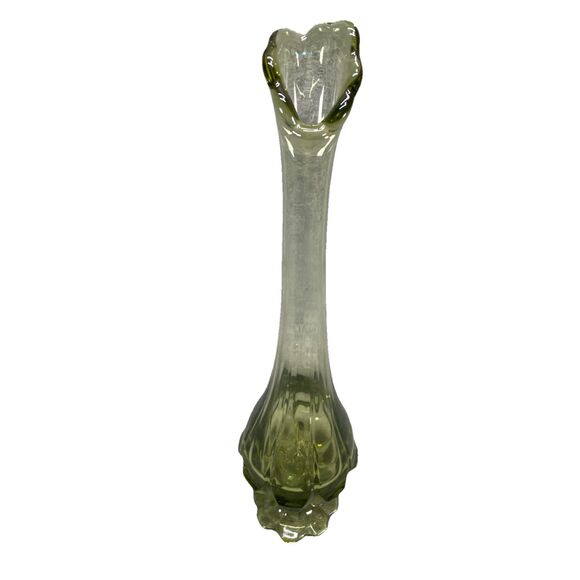 Vintage Fenton Glass Valencia Pattern Swung Vase with Petal Base Green MCM 1960s